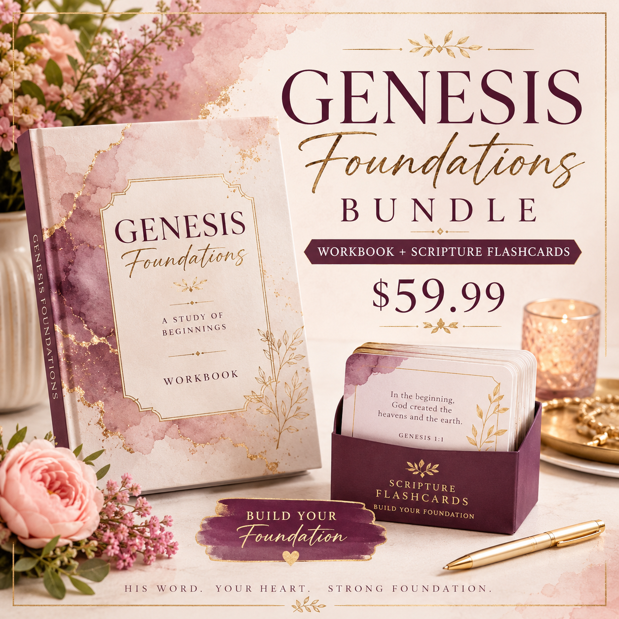 Genesis Foundations Bundle — Workbook and Scripture Flashcards — Pieces Of A Woman Bible Studies